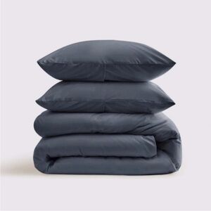 Quince Classic Organic Cotton Percale King Duvet Cover Set in Nightfall